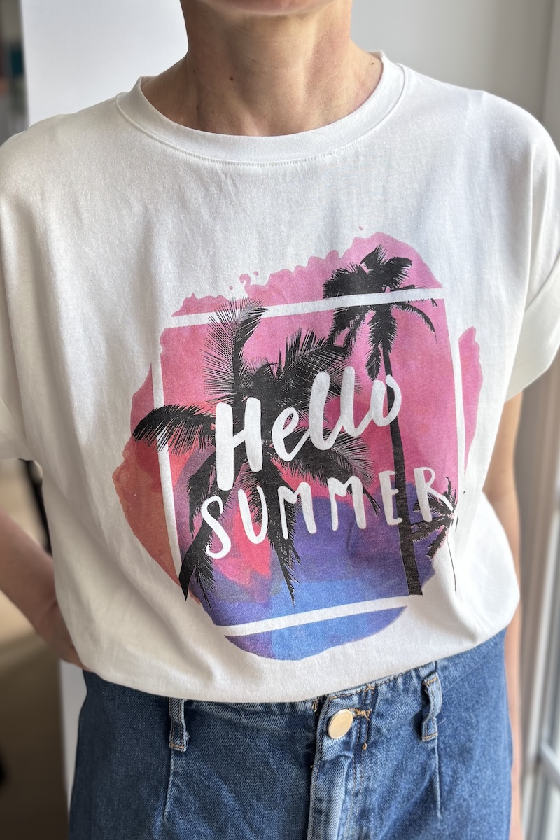 T-SHIRT BLANC HELLO SUMMER E25