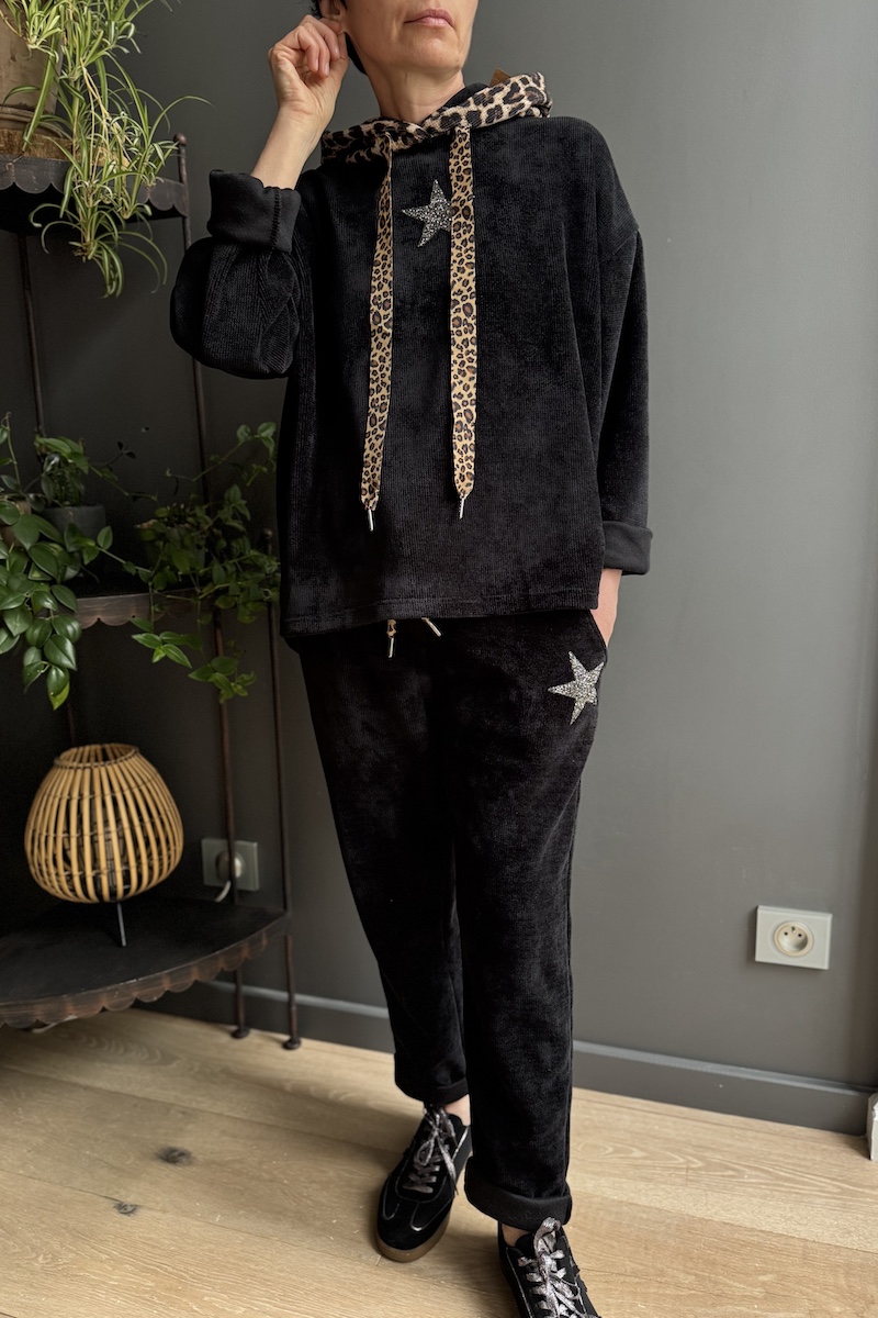 PANTALON VELOURS ETOILE NOIR H25