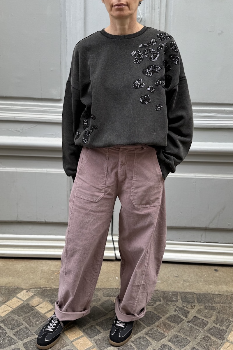 PANTALON BARREL VELOURS ROSE H25